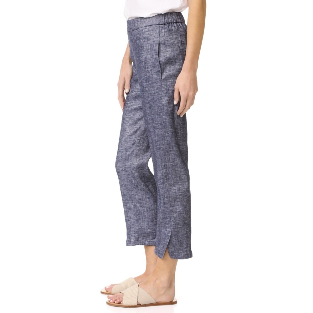 Theory Thorina Tierra Wash Linen Cropped Pants Deep Denim NWT Size 4 $285 - Picture 6 of 16